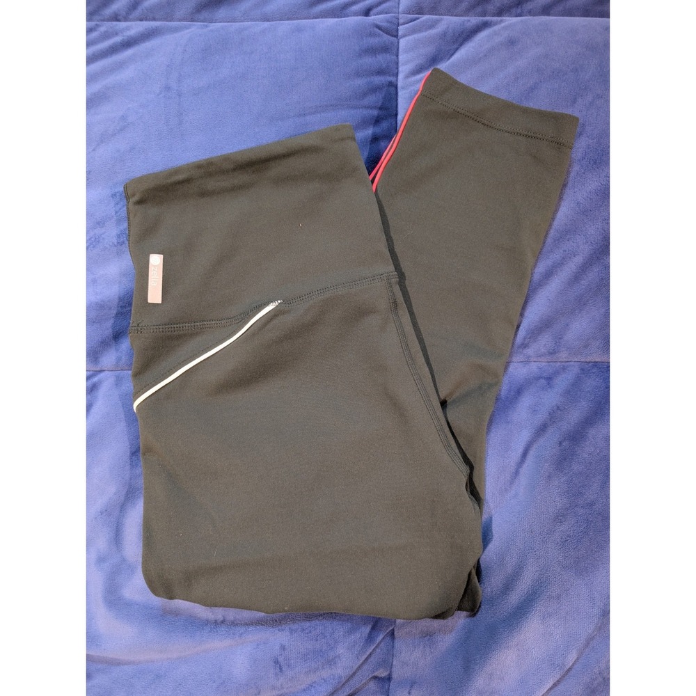 Zella Cropped Leggings Olive Reflective Stripe High Waist Yoga Capri - Size M